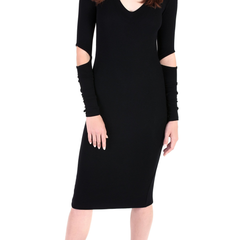 Modal Open Elbow V Neck Dress - Black