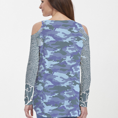 Camo-Floral Blue (9238) ~ Cold Shoulder Tunic