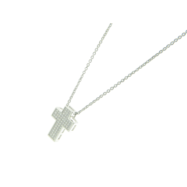3D Micropave Zirconia Square Cross Necklace, 16"