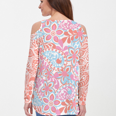 Aquatic Floral Orange (7623) ~ Cold Shoulder Tunic