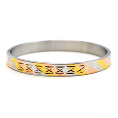 (mban-928-h9-6) Three Tone Stainless Steel Open/Close Bangle.