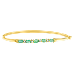 10K Yellow Gold 0.02ct TDW Diamond and Emerald Bangle(H-I,I2-I3)