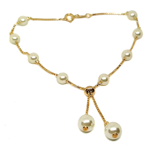 (mank-607-h6-1) Gold Filled Pearl Anklet with Adjustable Bolo Tie Design.