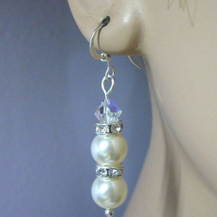 Bridal Sterling Silver Swarovski Crystal Pearl Stacked Earrings