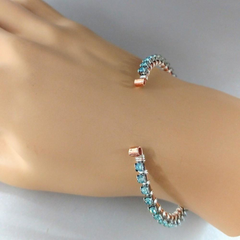 Stackable Adjustable Turquoise Crystal  Wire Wrapped Rhinestone Bangle