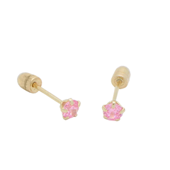 BecKids 14k Yellow Gold Pink CZ Stud Earring for Toddlers, 3mm Screwback Safety Post