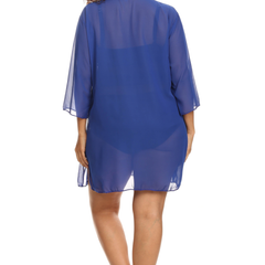 Plus Size Chiffon Long Sleeve Swimwear Cover-up Beach Dress Made in the USA