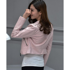 Womens Short Vegan Leather Biker Jacket in Pink