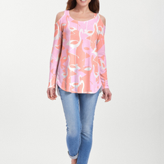 Camo Flamingo Coral (20323) ~ Cold Shoulder Tunic