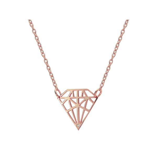 925 Rose Gold Sterling Silver Necklace Gemstone Shaped Pendant with Sparkling CZ Stone