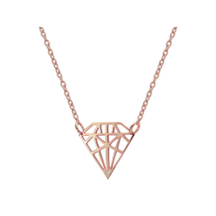 925 Rose Gold Sterling Silver Necklace Gemstone Shaped Pendant with Sparkling CZ Stone