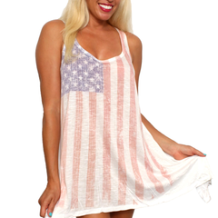 USA Flag Women's Flare Dress Faded Vintage Look Cover Up