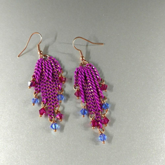 Hot Pink Tassel Chain Crystal Earrings