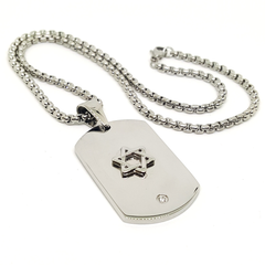 4-3232-h1 Stainless Steel Star of David Tag Necklace, 18"