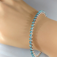 Stackable Adjustable Turquoise Crystal  Wire Wrapped Rhinestone Bangle