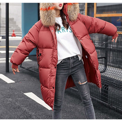 Womens Oversize Puffy Jacket with Faux Fur Hood