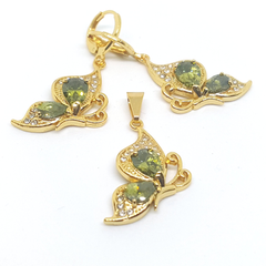 1-6383-h1 Gold Overlay CZ Butterfly Earring and Pendant Set. (5 Colors Available)