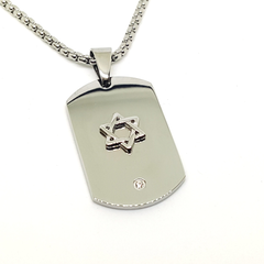 4-3232-h1 Stainless Steel Star of David Tag Necklace, 18"