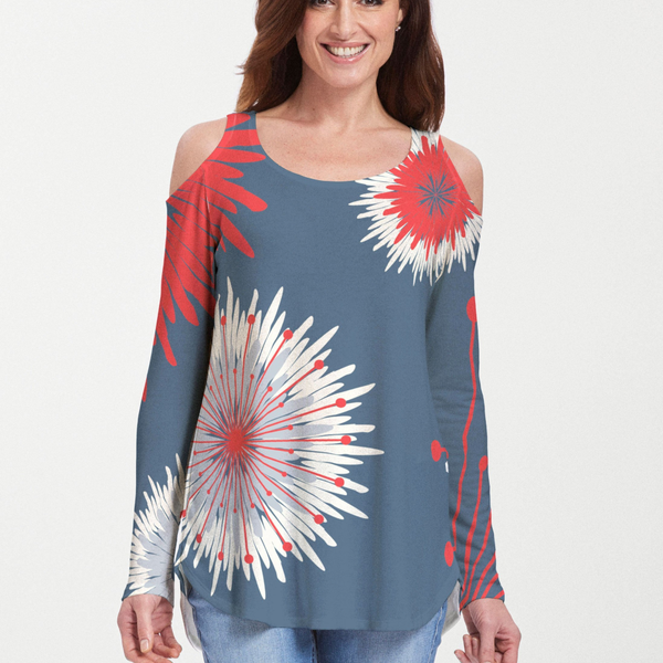 Flower Burst RWB (2027) ~ Cold Shoulder Tunic