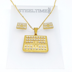 4-9004-h2 Gold Plated Stainless Steel Purse with Pearl Accents Set. (2 finishes available)