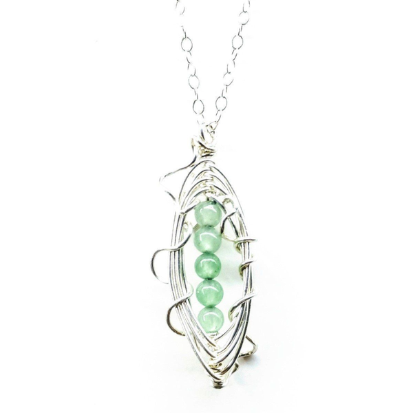 5 Peas In A Pod Sterling Silver Wire Wrapped Gemstone Necklace