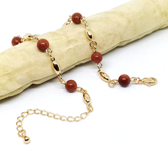 1-0134-h1 Gold Plated Venturina (Gold Sand Stone) Anklet. Adjustable length.