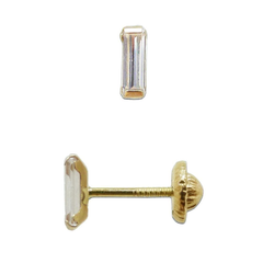 BecKids Single 14k Gold Sparkling Baguette CZ Stud Earrings