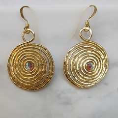 14 KT Gold Fill Sparkly Crystal Spiral Handmade Earrings
