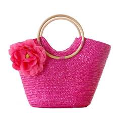 Woven Straw Totebag with Flowers by Coseey