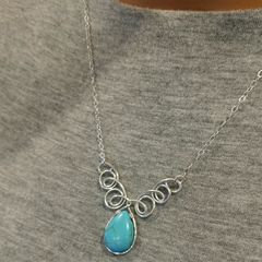 Adjustable Sterling Silver Wire Sculpted Turquoise Gemstone Drop Necklace