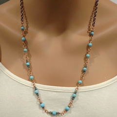24 inches Wire Wrapped Chinese Turquoise Crystal Gemstone Necklace