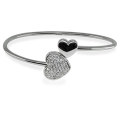 Sparkling Cz Heart Cuff Bangle in Sterling Silver