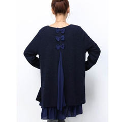 Womens Layered Tunic Sweater Dress with Frill Trim in Navy