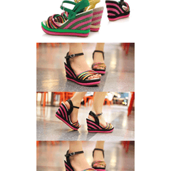 Womens Summer Color Block Criss-cross Platform Sandals