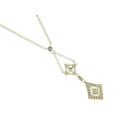 Antique Queen Victoria Sterling Silver Cubic Zirconia Pendant Necklace, 16" + 2" Drop