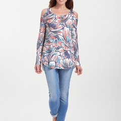 Floral Brush Marks (7649) ~ Cold Shoulder Tunic