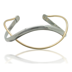Contemporary Interlocking Silver and Gold Cuff Bracelet