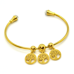 (mban-928-h9-1) Gold Plated Stainless Steel Tree of Life Bangle.
