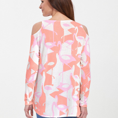 Camo Flamingo Coral (20323) ~ Cold Shoulder Tunic