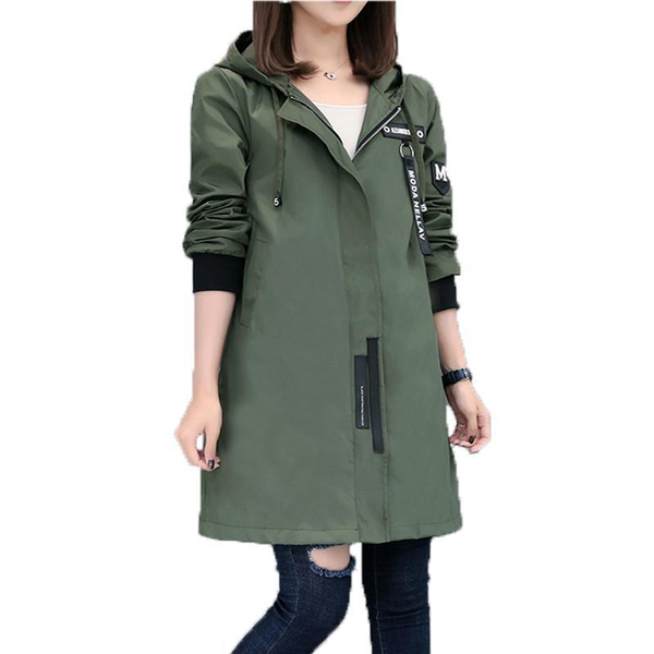 Womens Casual Hooded Zipped Up Jacket in Army Green