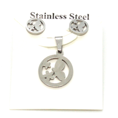 (4-9128-h9-10) Stainless Steel Earring and Pendant Butterfly Set.