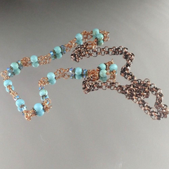 24 inches Wire Wrapped Chinese Turquoise Crystal Gemstone Necklace
