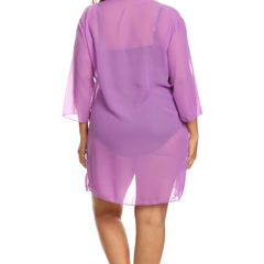 Plus Size Chiffon Long Sleeve Swimwear Cover-up Beach Dress Made in the USA