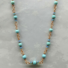 24 inches Wire Wrapped Chinese Turquoise Crystal Gemstone Necklace