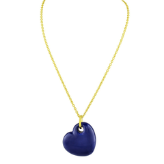 18k Gold Plated Blue Enamel Puffy Heart Necklace, 15 Inches