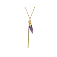 Amethyst Bullet & Golden Bar Necklace in Gold Plated Sterling Silver, 30"