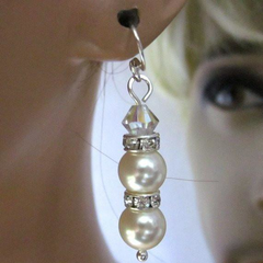 Bridal Sterling Silver Swarovski Crystal Pearl Stacked Earrings