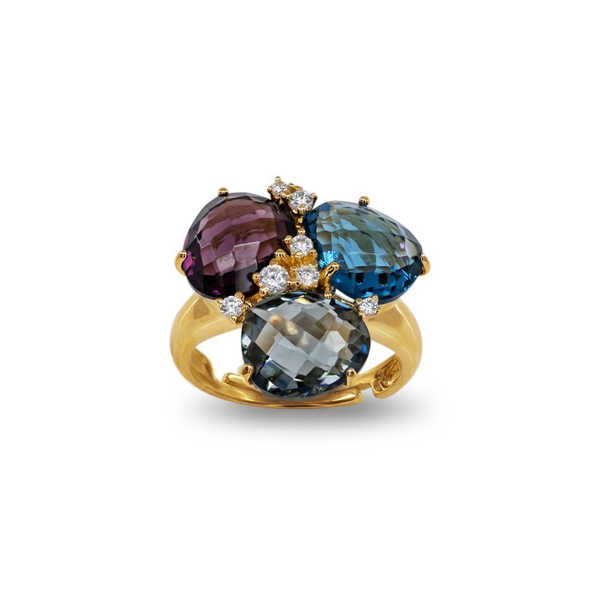 Amethyst London Blue & Smoky CZ Gold Statement Ring