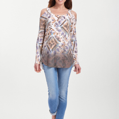 Desert Ikat Beige (17105) ~ Cold Shoulder Tunic