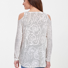 Freehand Floral Grey (7605) ~ Cold Shoulder Tunic